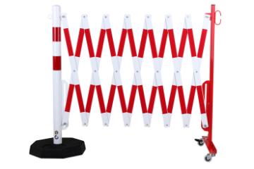 Bariera nożycowa + słupek z mobilną podstawą, 4 m, czerwono / biała – Certyfikowana